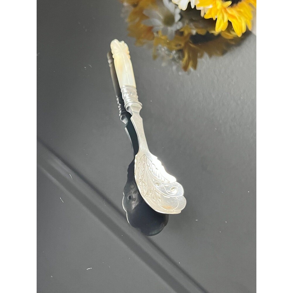 Antique Victorian Silver Plate Jam Spoon Mother of Pearl Handle Sheffield